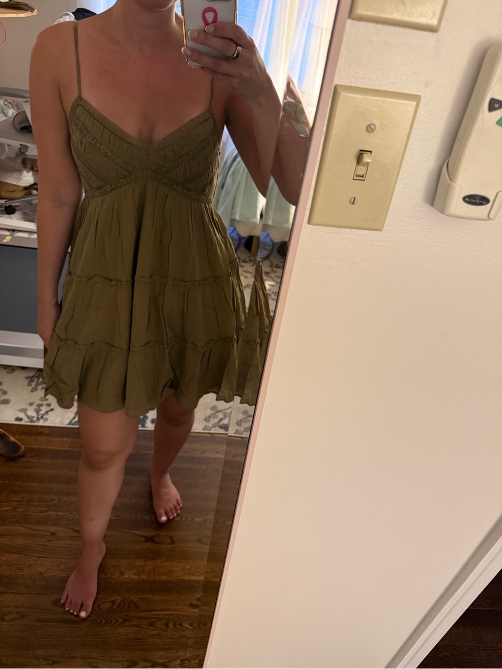 American Eagle Outfitters Olive Green Lace-Trim Tiered Camisole